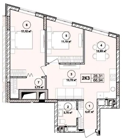 ЖК Mill Town — 66.9 м²
