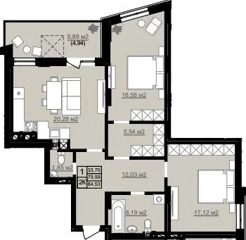ЖК D2 — 84.4 м²