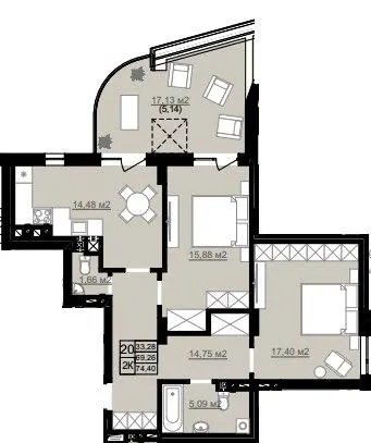 ЖК D2 — 74.4 м²