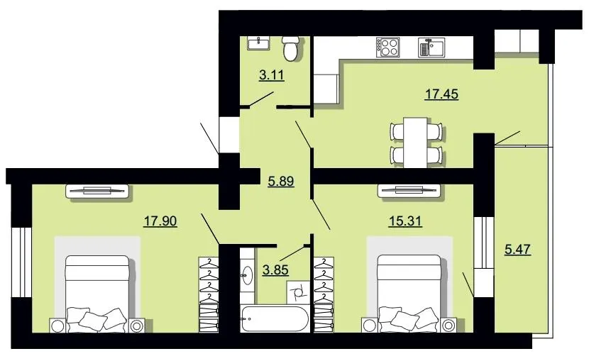 ЖК Західна вежа — 66.6 м²