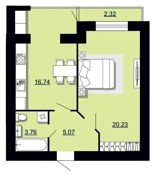 ЖК Західна вежа — 43.9 м²