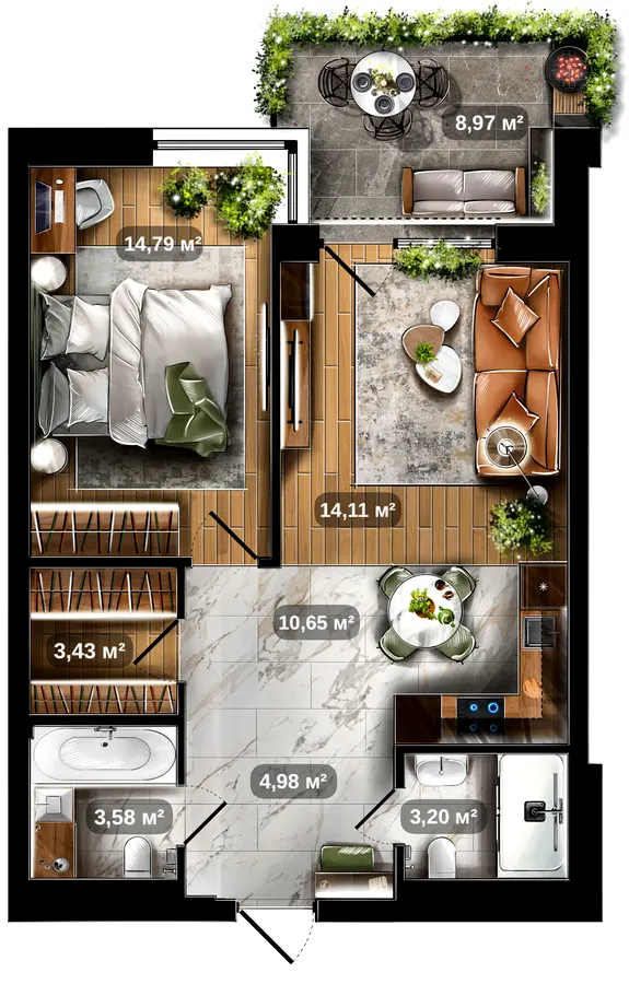 ЖК CENTRAL PARK — 57.4 м²