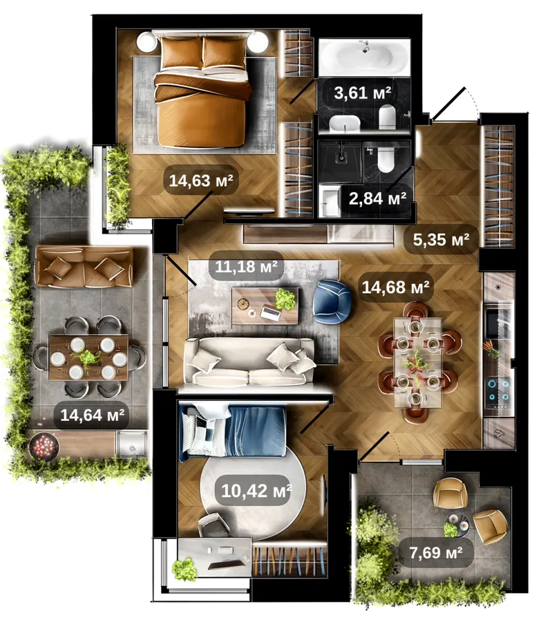 ЖК CENTRAL PARK — 69.4 м²