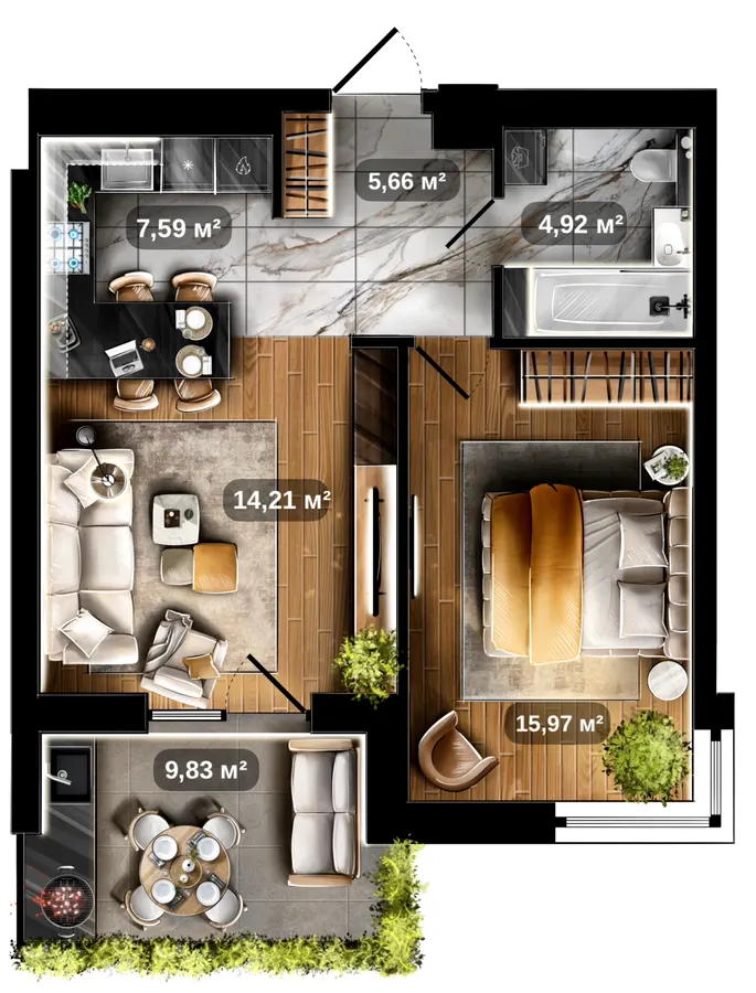 ЖК CENTRAL PARK — 51.3 м²