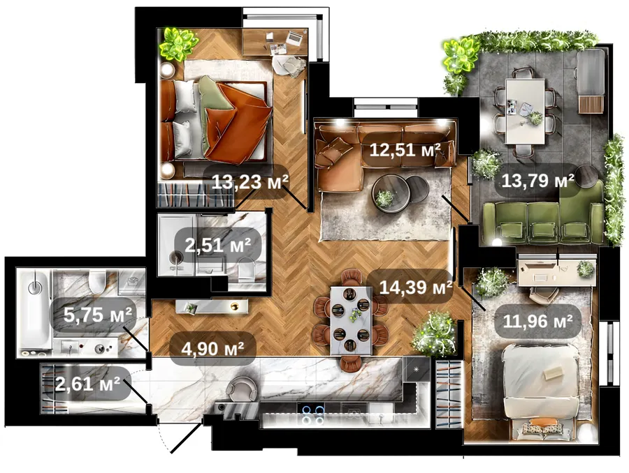 ЖК CENTRAL PARK — 74.9 м²