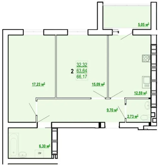 ЖК Казка — 66.2 м²