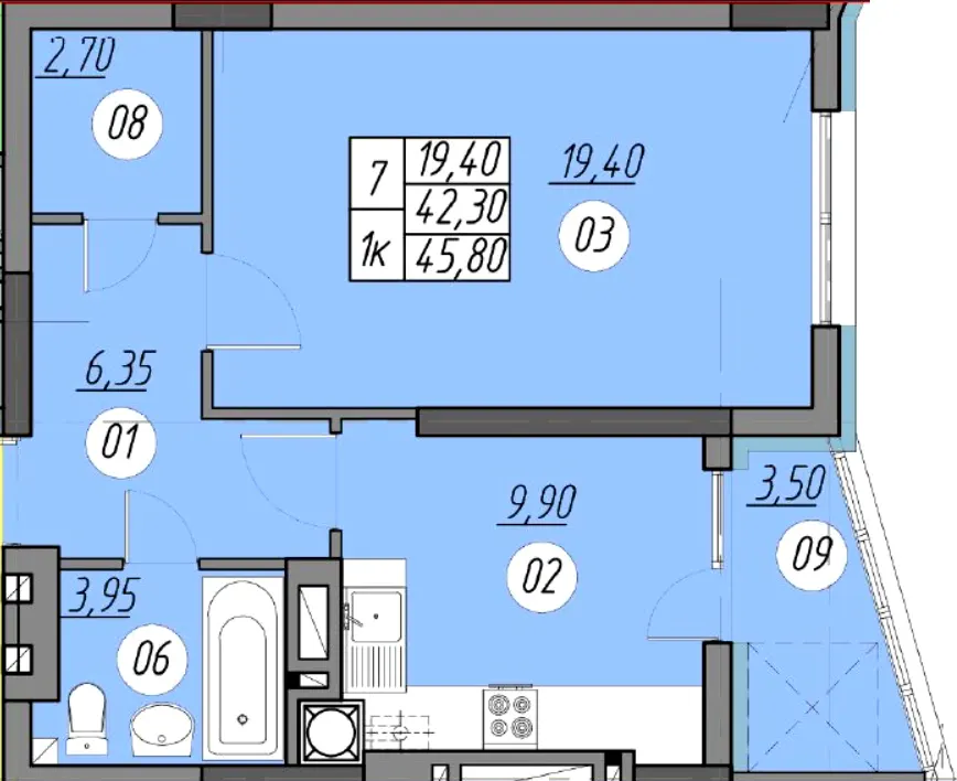 ЖК Набережна Вежа — 45.8 м²