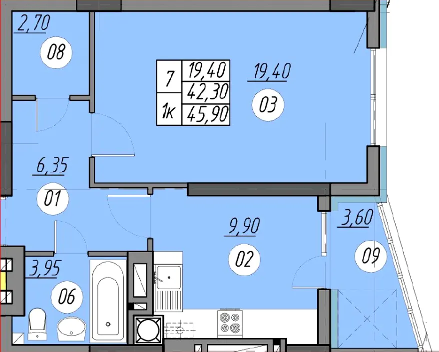 ЖК Набережна Вежа — 45.9 м²