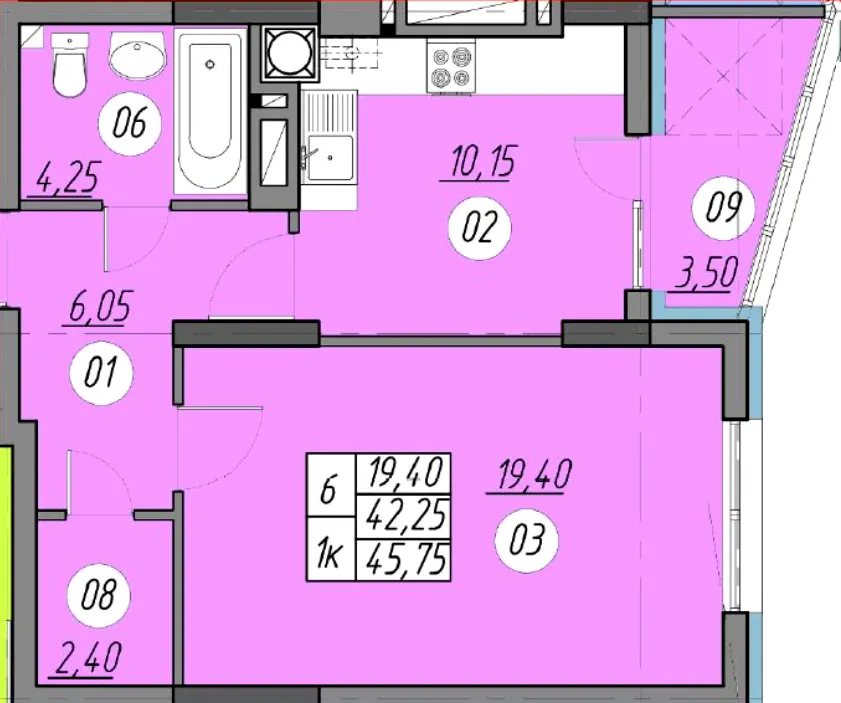 ЖК Набережна Вежа — 45.8 м²