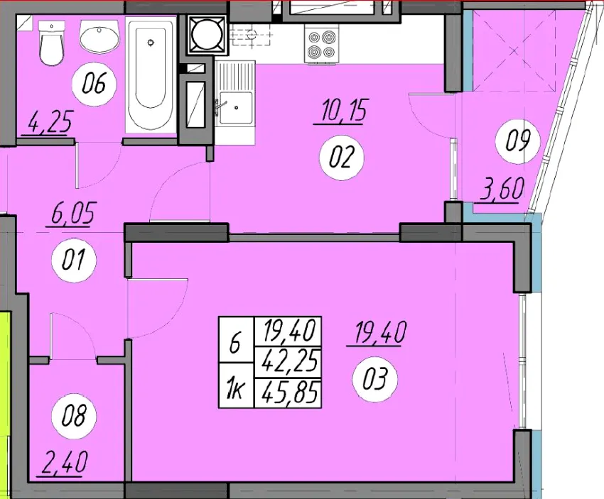 ЖК Набережна Вежа — 45.9 м²