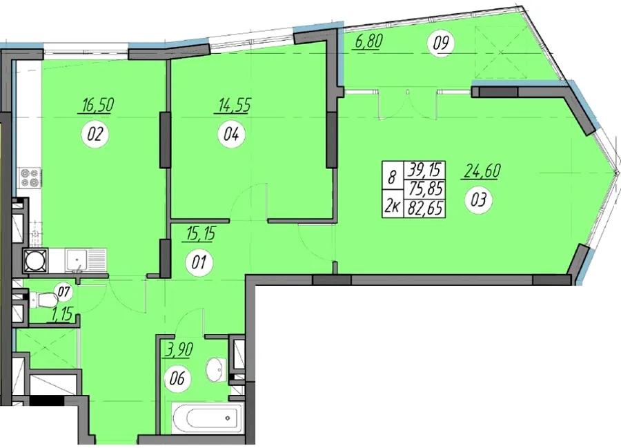 ЖК Набережна Вежа — 82.7 м²
