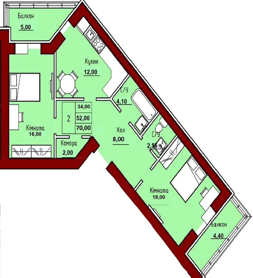 ЖК Київський маєток — 70 м²