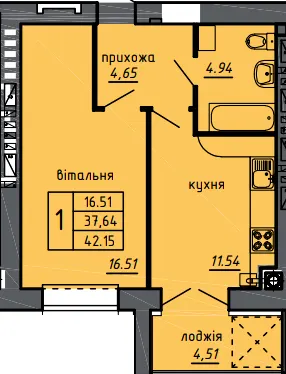 ЖК Нові Байківці — 42.2 м²