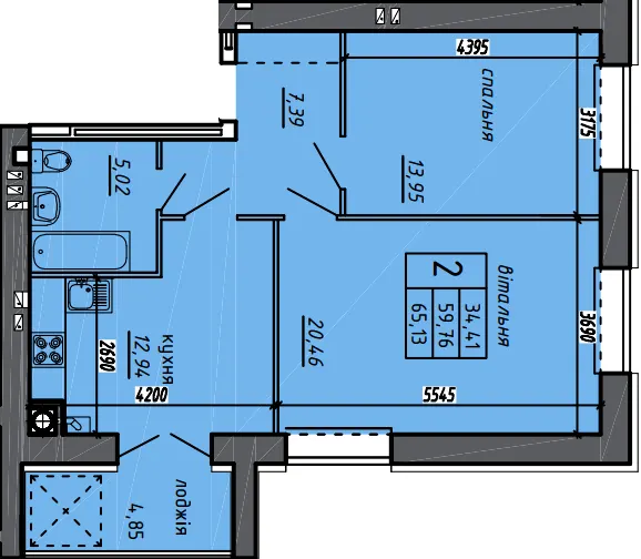 ЖК Нові Байківці — 65.1 м²