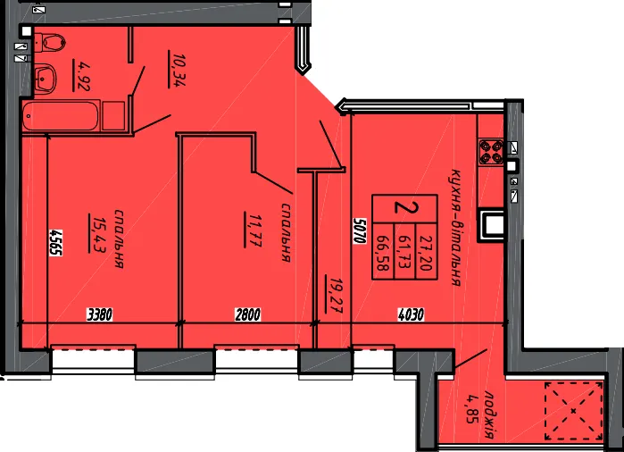 ЖК Нові Байківці — 66.6 м²