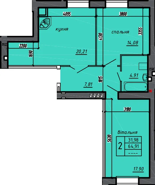 ЖК Нові Байківці — 64.9 м²