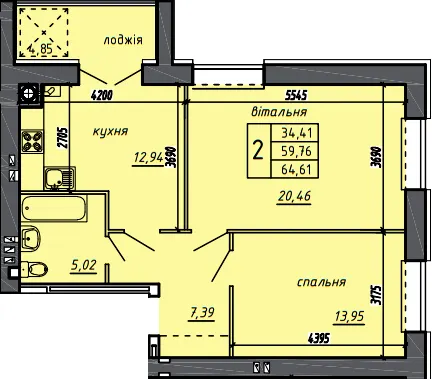 ЖК Нові Байківці — 64.6 м²