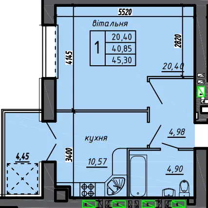 ЖК Нові Байківці — 45.3 м²
