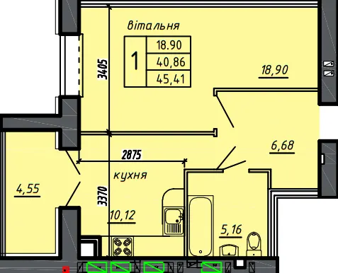 ЖК Нові Байківці — 45.4 м²