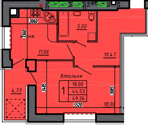 ЖК Нові Байківці — 49.3 м²