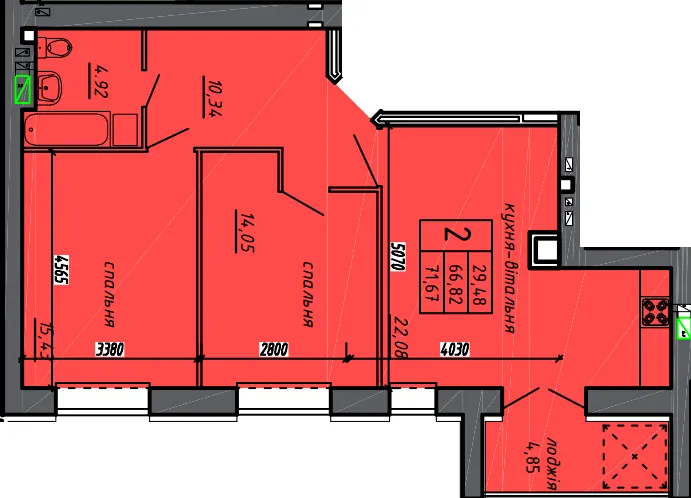 ЖК Нові Байківці — 71.7 м²