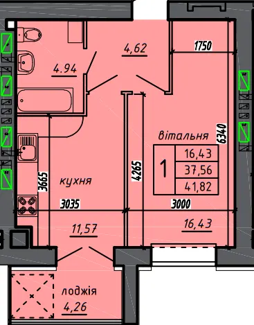 ЖК Нові Байківці — 41.8 м²