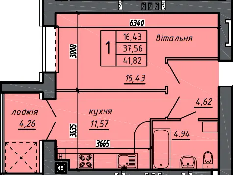 ЖК Нові Байківці — 41.8 м²