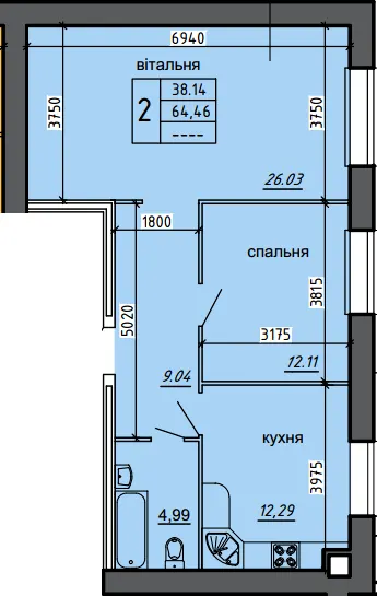 ЖК Нові Байківці — 64.5 м²
