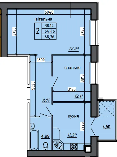 ЖК Нові Байківці — 68.8 м²