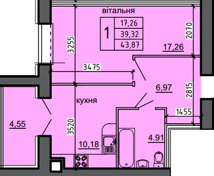 ЖК Нові Байківці — 43.9 м²