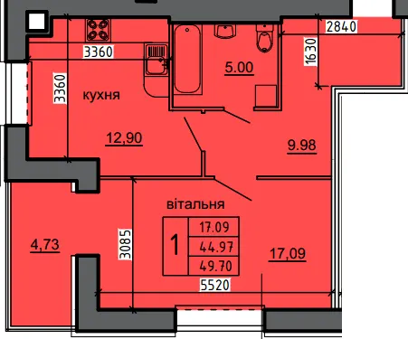 ЖК Нові Байківці — 49.7 м²