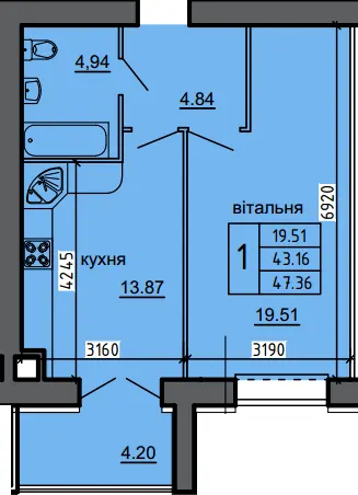 ЖК Нові Байківці — 47.4 м²