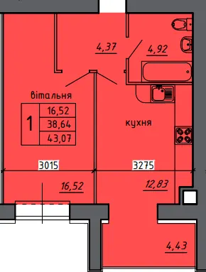 ЖК Нові Байківці — 43.1 м²
