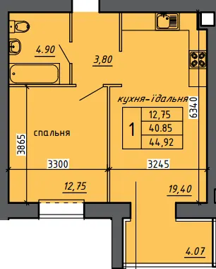 ЖК Нові Байківці — 44.9 м²