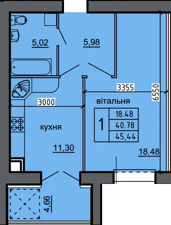 ЖК Нові Байківці — 45.4 м²