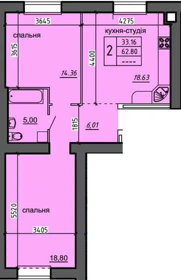 ЖК Нові Байківці — 62.8 м²