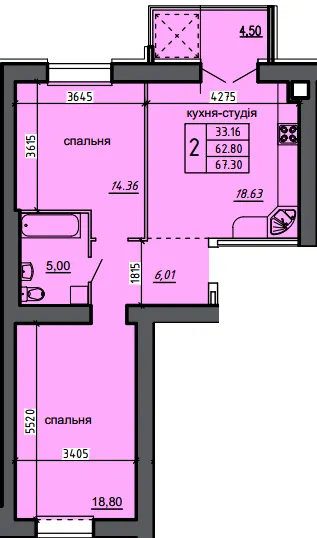 ЖК Нові Байківці — 67.3 м²