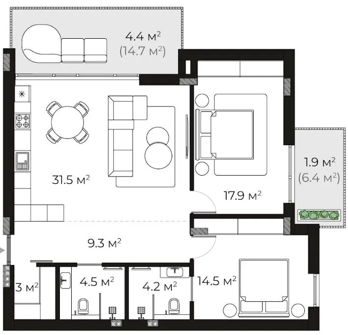 ЖК SHERWOOD — 91.2 м²