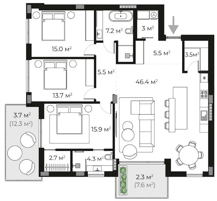 ЖК SHERWOOD — 128.7 м²
