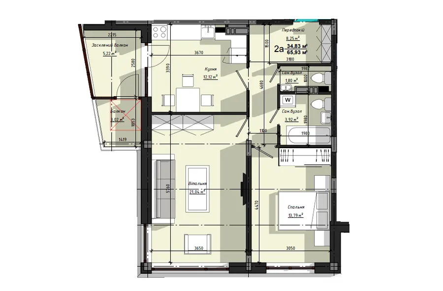 ЖК Діамант — 65.9 м²
