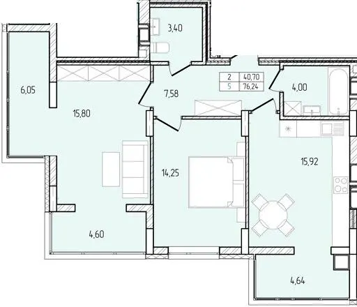 ЖК Перемога — 76.2 м²