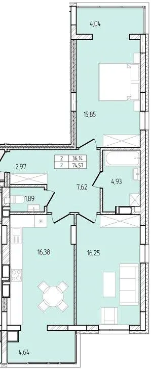 ЖК Перемога — 74.6 м²