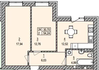 ЖК Сонячна Долина — 54.2 м²