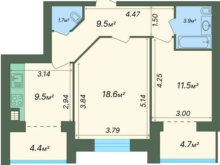 ЖК Софіївський квартал (вул. Ак. Шалімова) — 63.8 м²