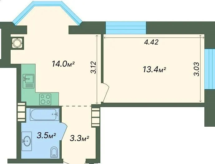 ЖК Софіївський квартал (вул. Ак. Шалімова) — 34.2 м²