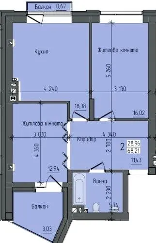 Клубний будинок Sapfir — 68.2 м²