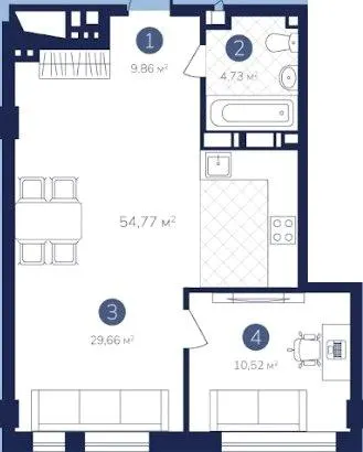 ЖК Лебединий Guest House — 54.4 м²
