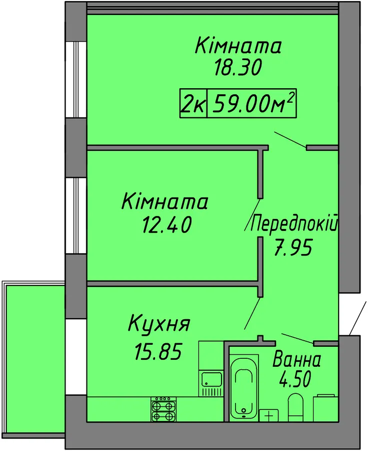 ЖК Діброва Парк — 59 м²