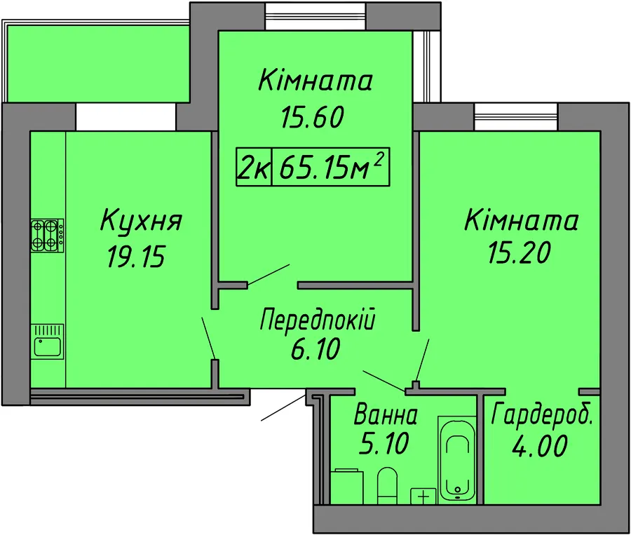 ЖК Діброва Парк — 65.2 м²