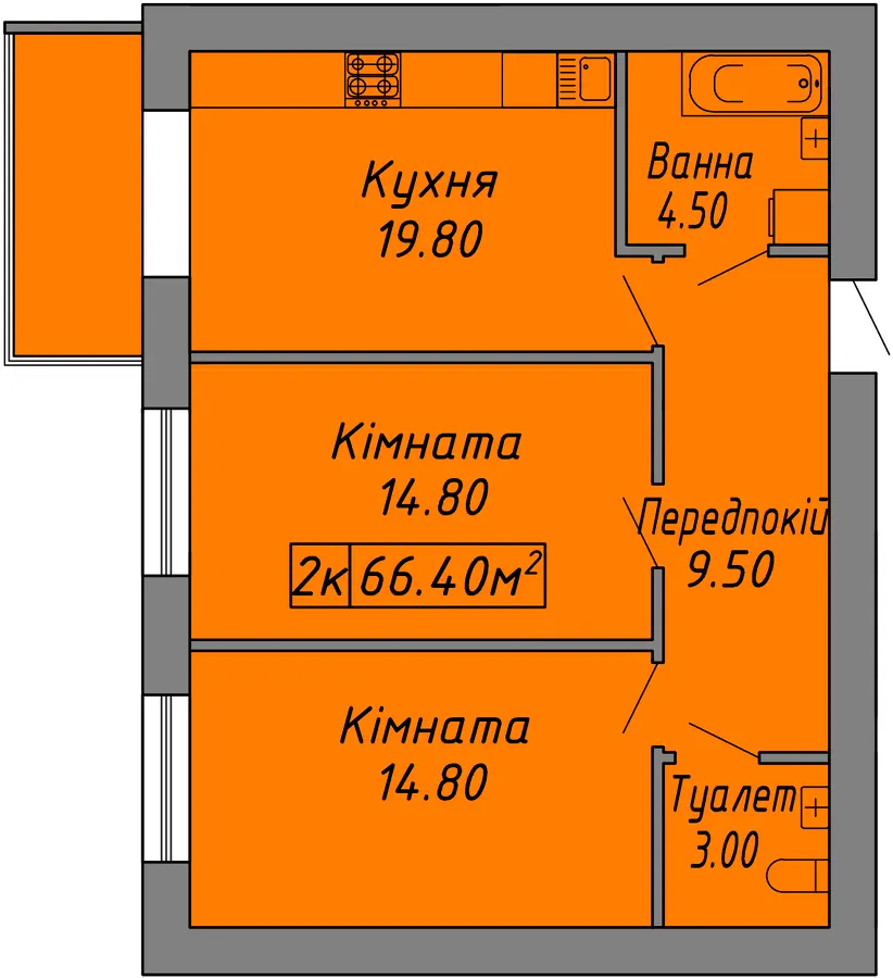 ЖК Діброва Парк — 66.4 м²